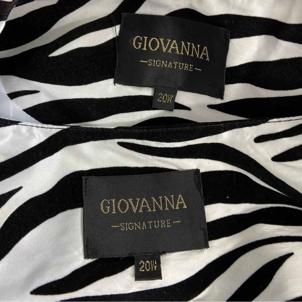 Giovanna 2PC Dress Suit Women’s 20W Black/White Zebra Print‎ Burnout Blazer Open